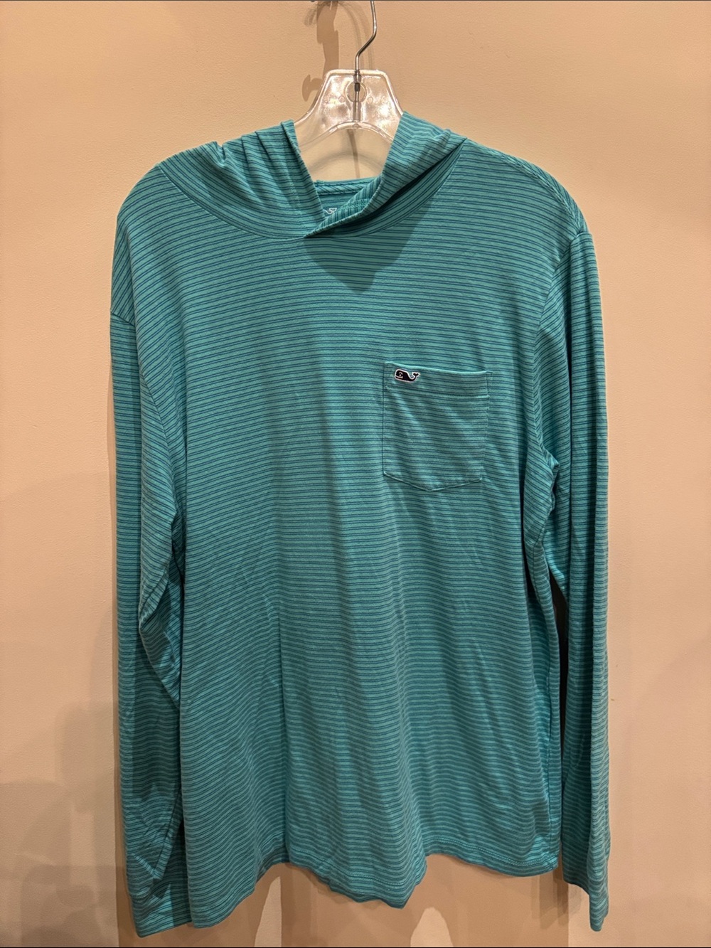 Vineyard Vines Teal Striped Long-Sleeve Hooded Pocket Shirt